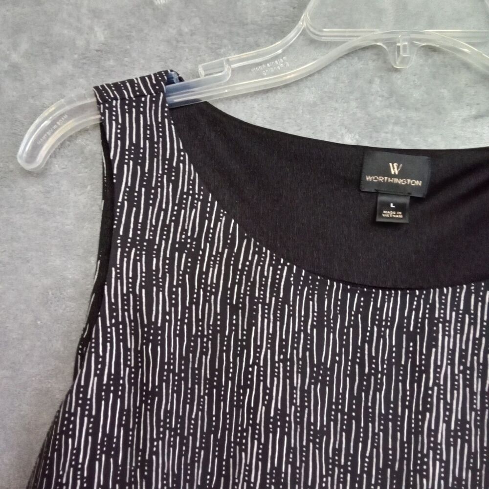 Worthington Women Large‎ Sleeveless Blouse Black And White Lined - Picture 6 of 7